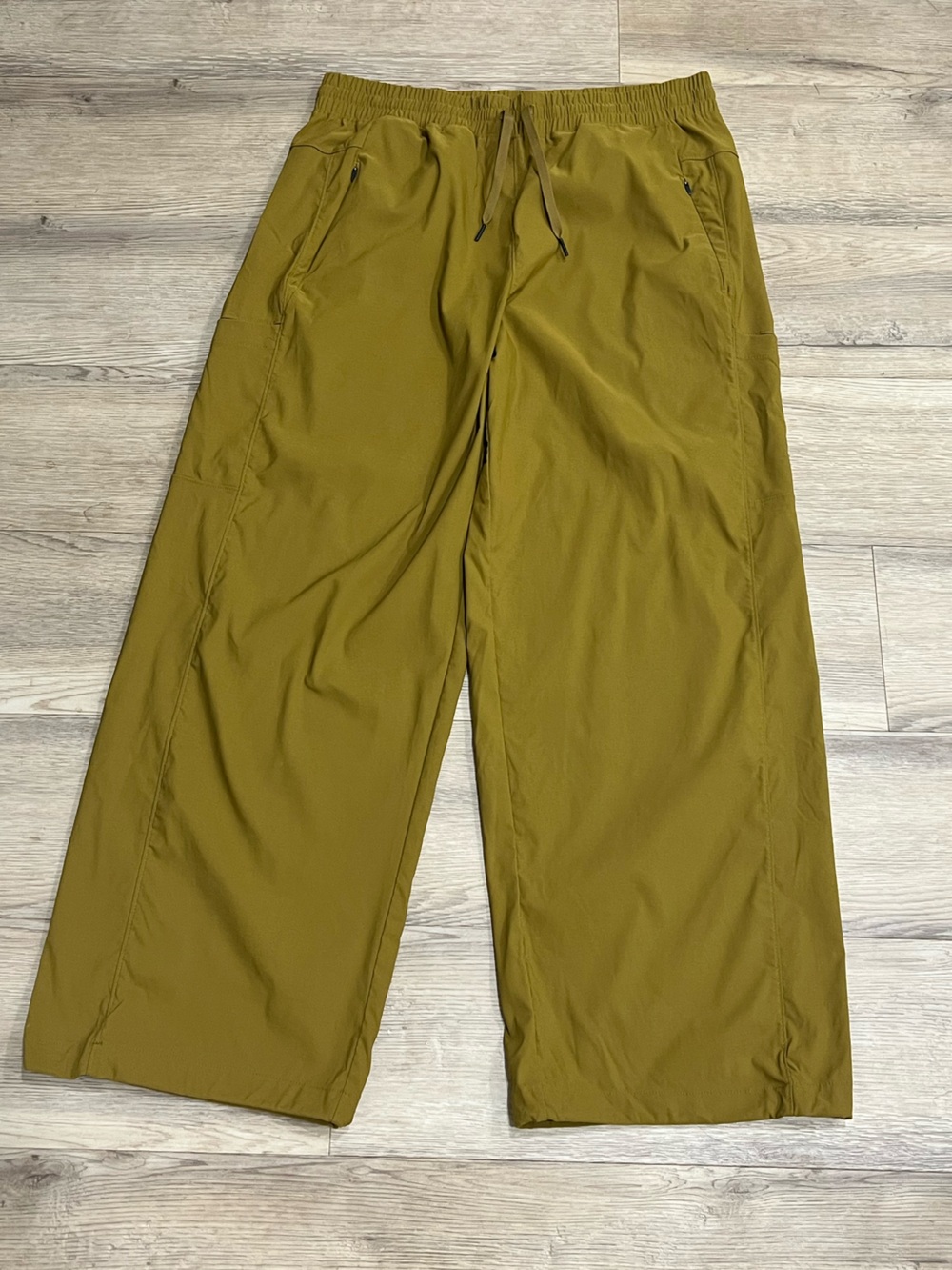 Prana Send Off Pant Wide Leg High Rise Mustard Yellow Green Hiking Womens large